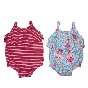 Jessica Simpson 2 Pack Bundle 1 Red Striped & 1 Tropical Bodysuit